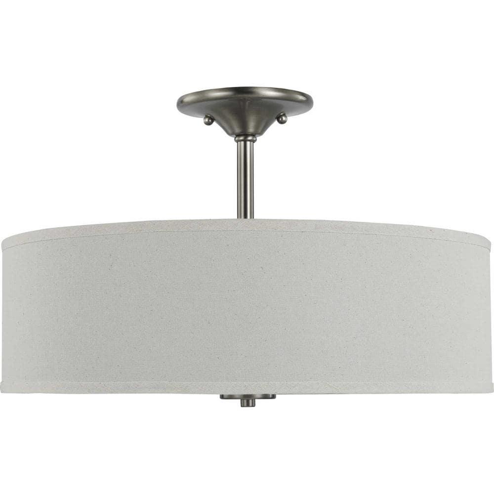 Progress Lighting Inspire 3-Light Semi-Flush Mount, Brushed Nickel, Off-White Linen Shade