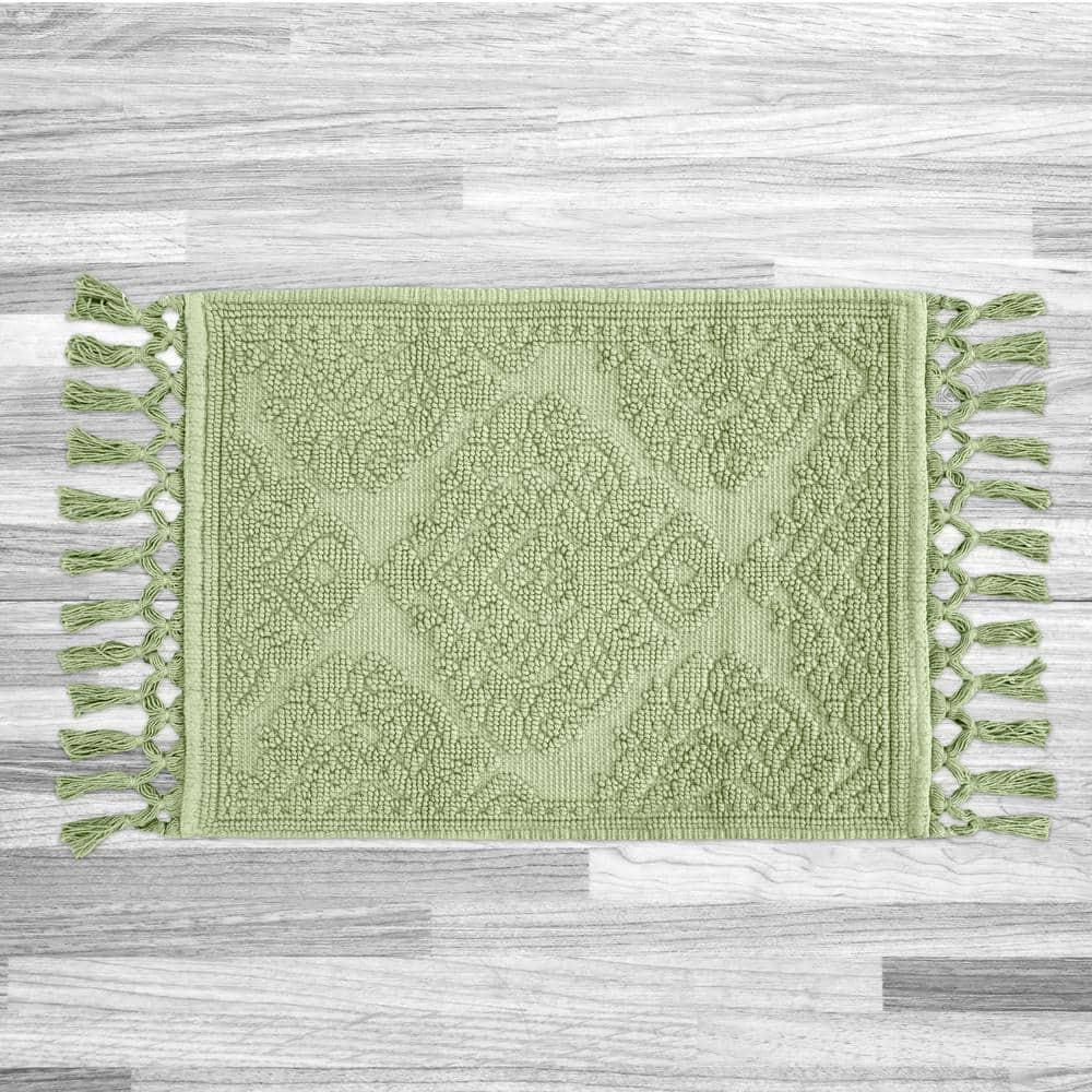 Jean Pierre Ricardo Cotton Fringe 21 x 34 in. Bath Rug, Sage Green