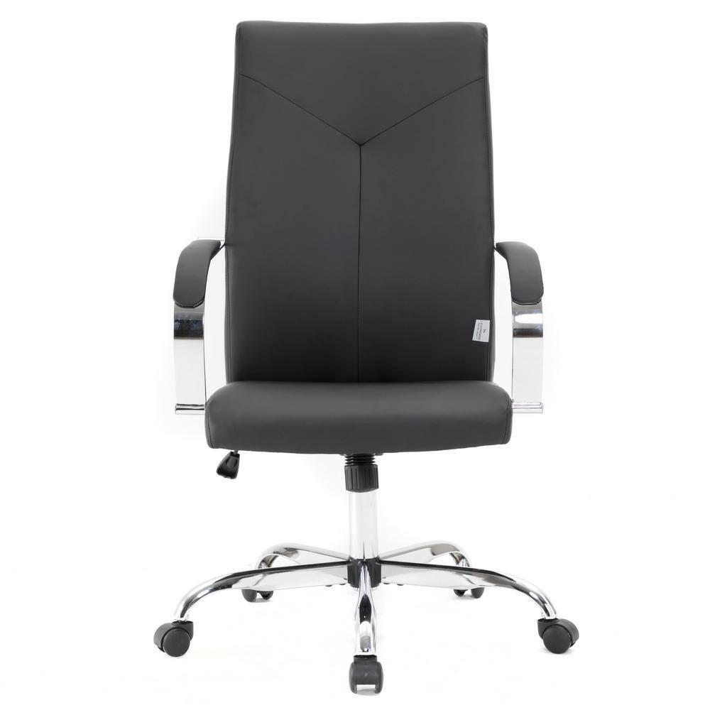 LeisureMod Sonora High-Back Leather Office Chair with Adjustable Height, Swivel, and Tilt in Black