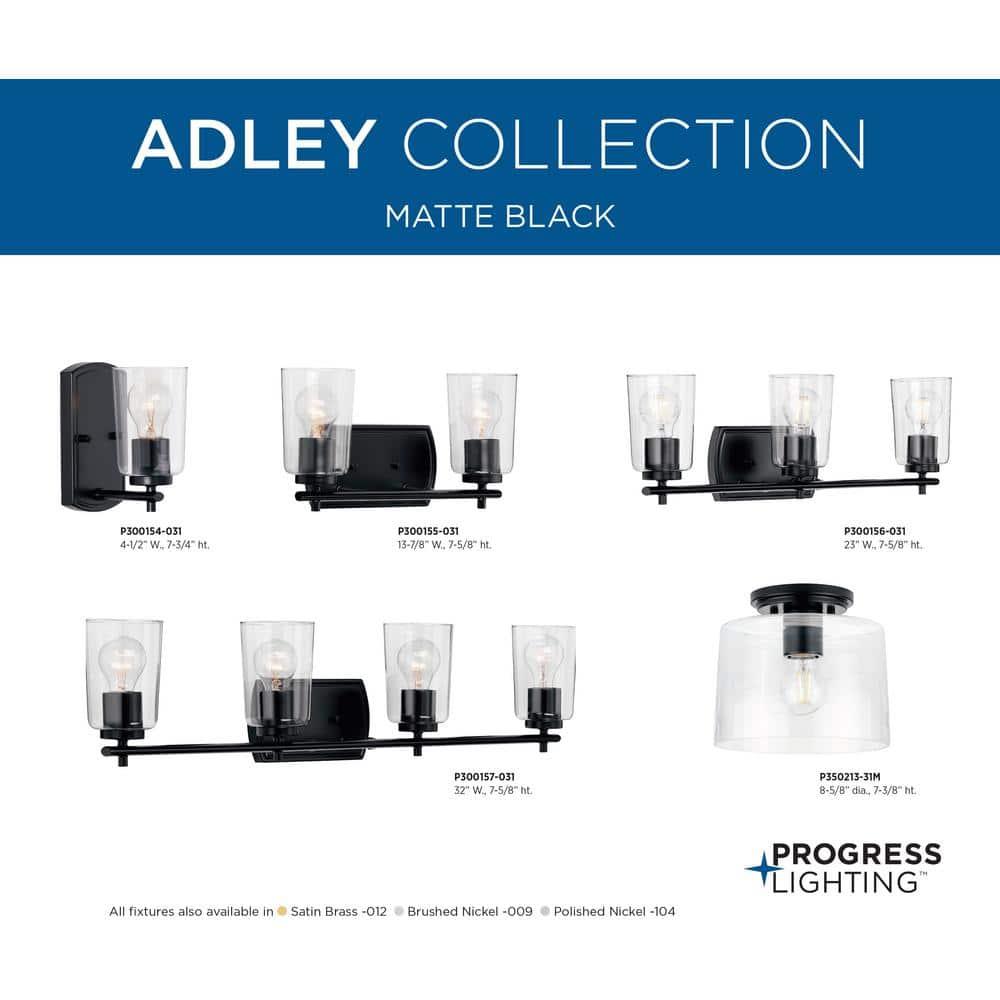 Progress Lighting Adley 1-Light Bath Wall Light, Black Finish, Clear Glass Shade
