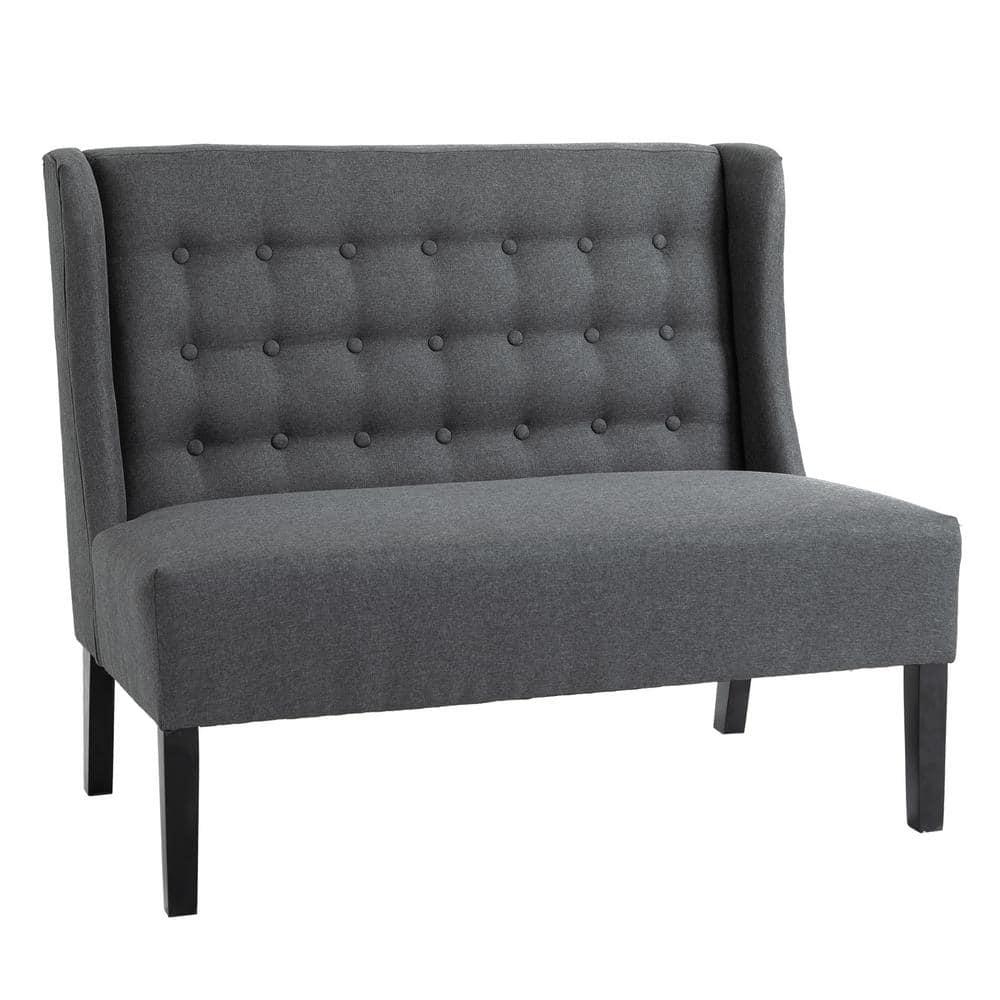 HOMCOM Linen Fabric Upholstery Double Sofa Tufted Loveseat Armless Couch Living Room Furniture with Wood Legs