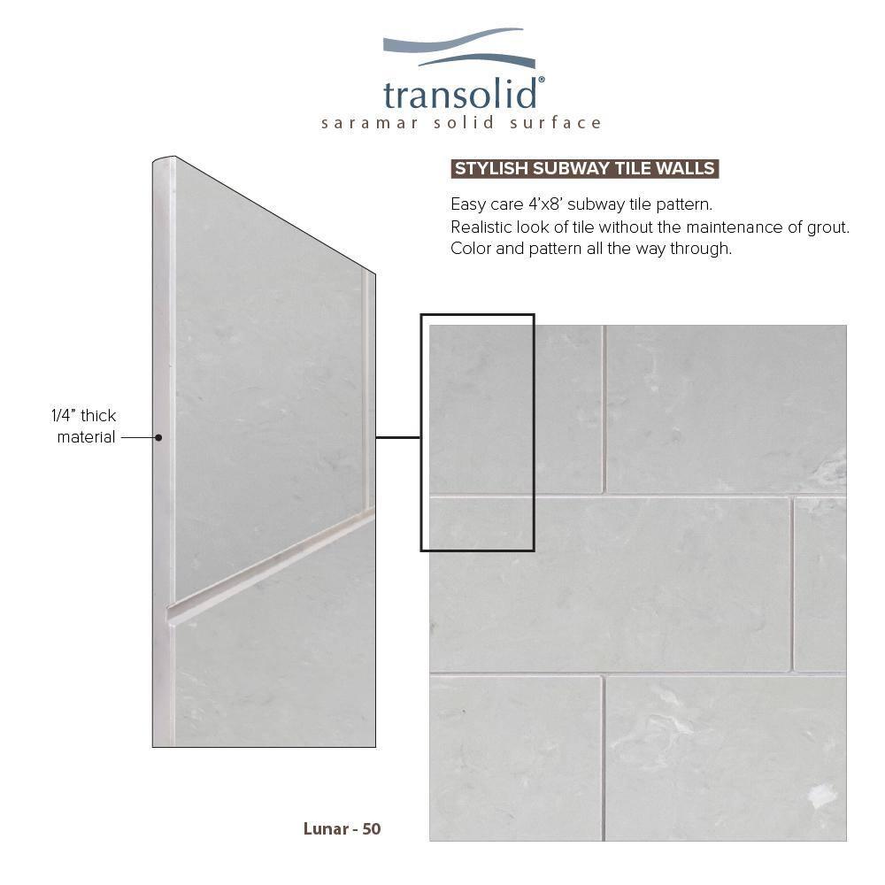 Lunar Gray Subway Tile 96" x 36" Shower Wall Kit