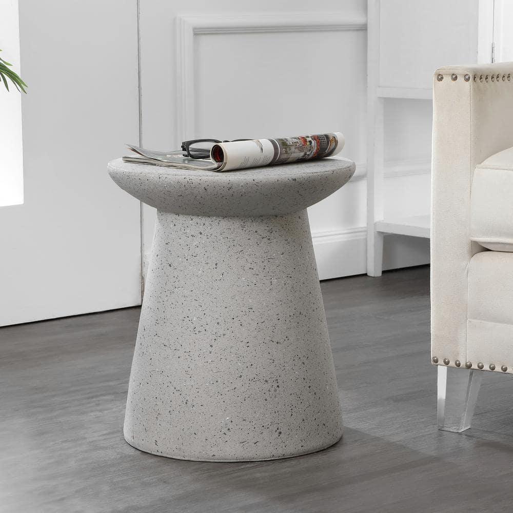 Hollie 18" Minimalist Modern Drum Accent Table Pedestal, Gray Terrazzo Finish - JONATHAN Y