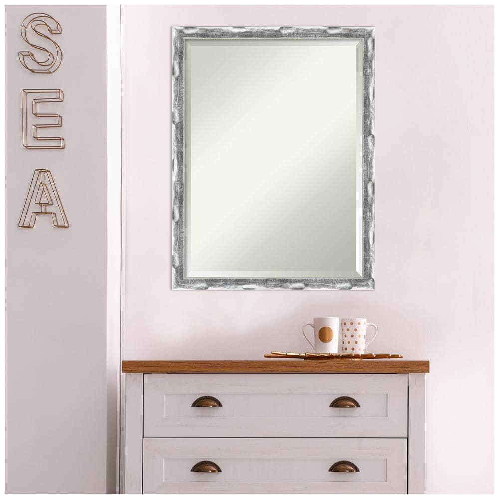 Amanti Art 20" x 26" Scratched Wave Framed Bathroom Vanity Wall Mirror Chrome : Modern Rectangle, Wall Mount