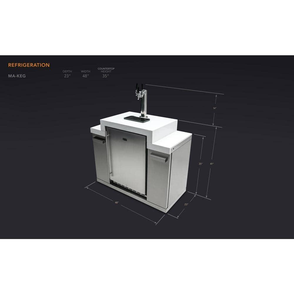 Mont Alpi MA-KEG Stainless Steel Outdoor Rated 3 Beer Tap Kegerator Keg Center Refrigerator Module with Digital Display + White Granite Countertop - Holds 3 Pony Kegs - Fits Island Grills