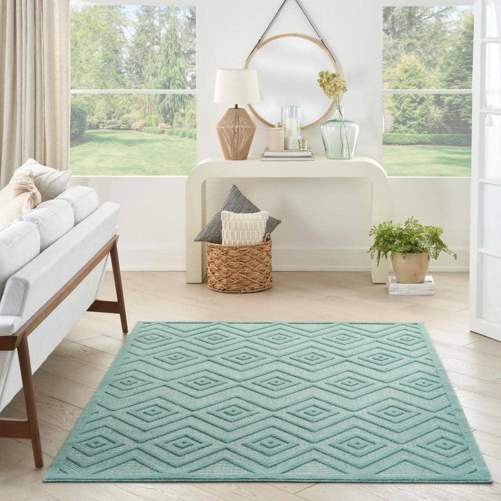 Nourison Versatile Diamond Geometric Flatweave Indoor Outdoor Area Rug Aqua/Teal 4' x 6'