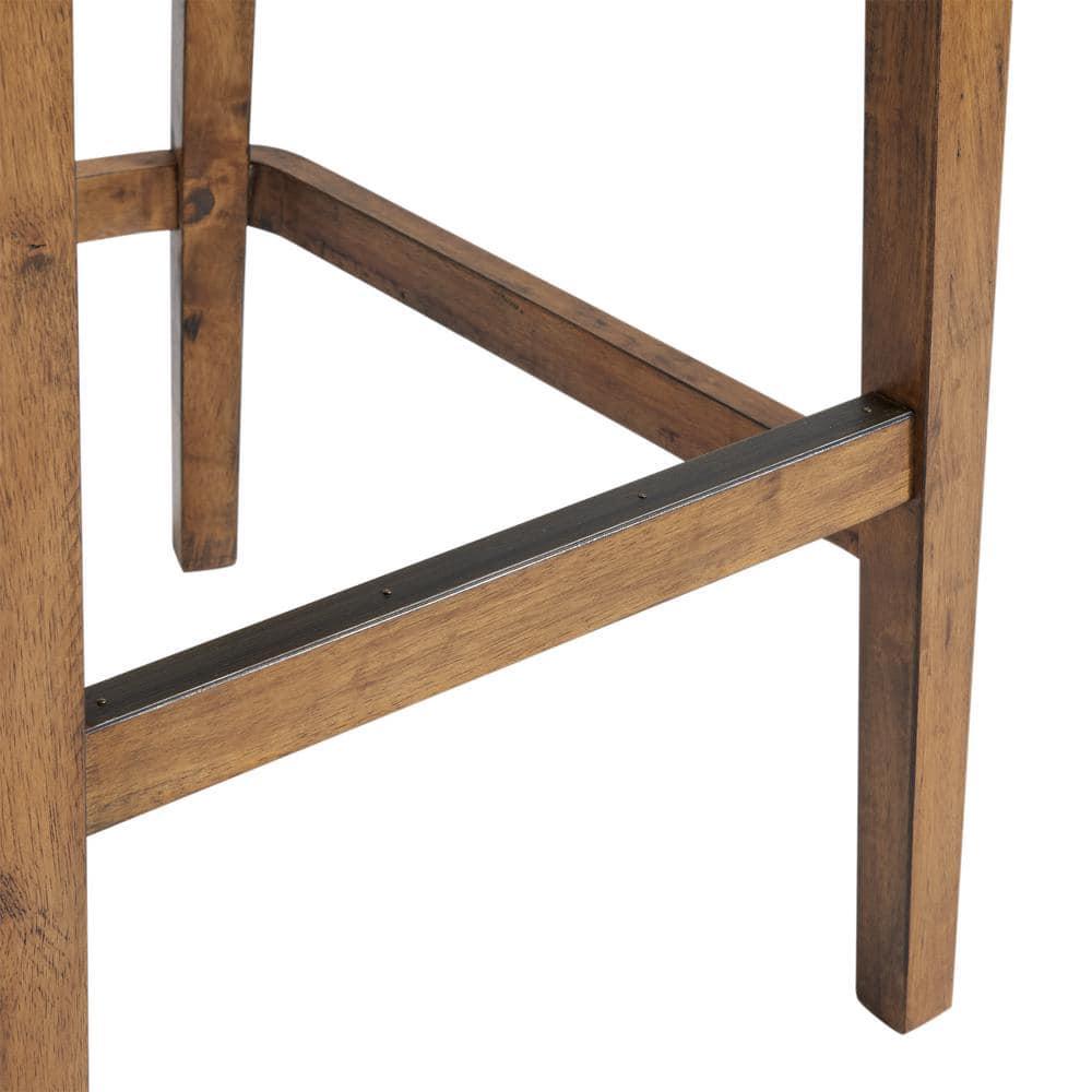 Alaterre Ellie Bar Height Stool, Back, Swivel Seat, Brown, Upholstered Padded Seat, Rubberwood Frame, Steel Memory Return Mechanism, Dimensions 19 in. W x 22 in. D x 46 in. H, Footrest, Metal Kick Plate