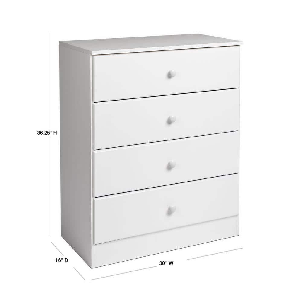 4 Drawers Astrid Dresser White - Prepac: Contemporary Storage Chest, Bedroom Furniture