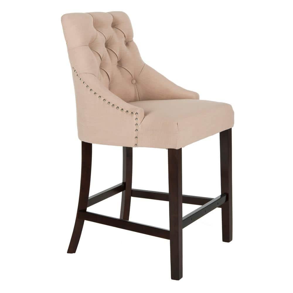 Eleni Tufted Wing Back Counter Stool (Set of 2) - BST6305 - Beige/Espresso - Safavieh