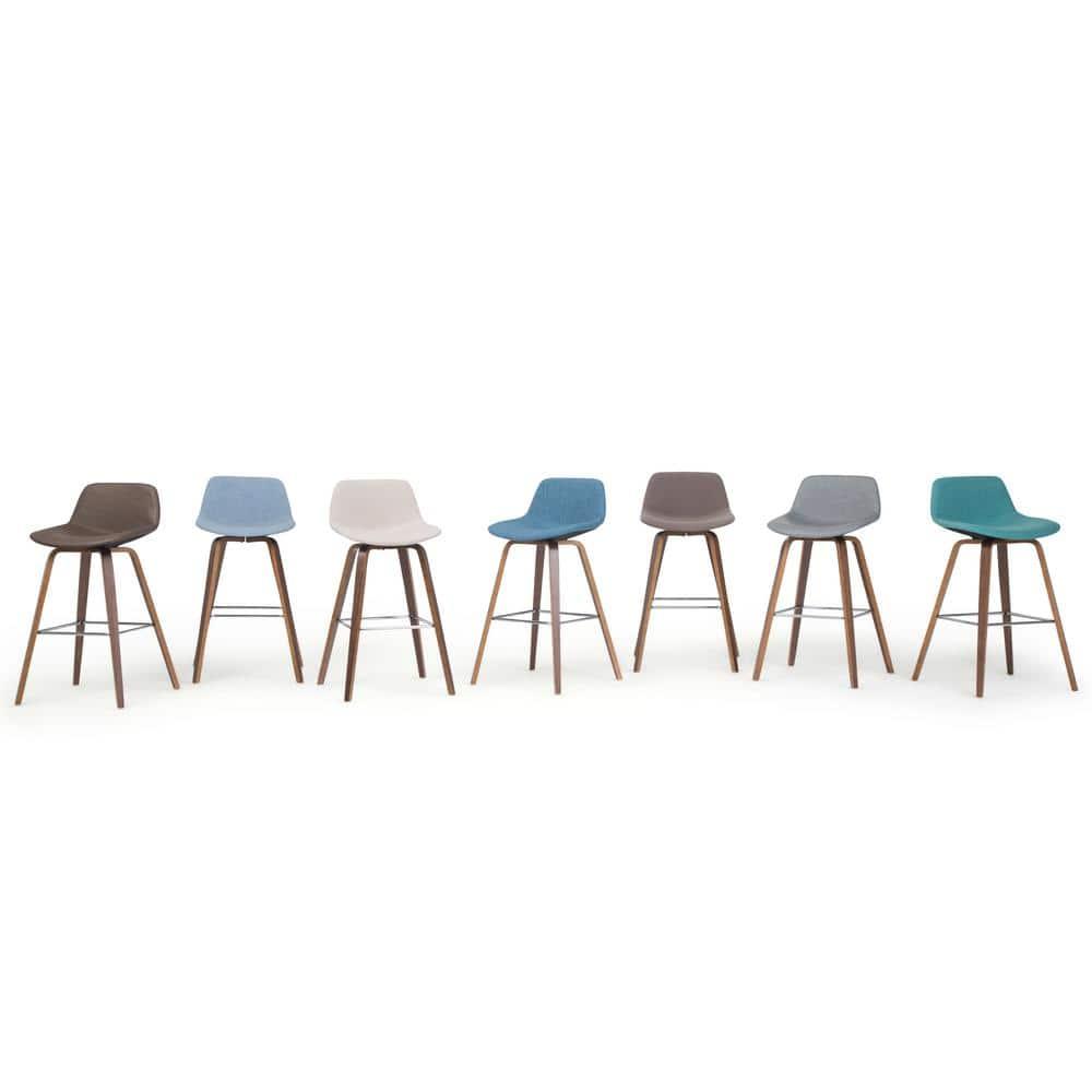 Simpli Home Randolph Upholstered Bentwood Mid-Century Modern Bar & Counter Stool with Chrome Footrest (Set of 2)