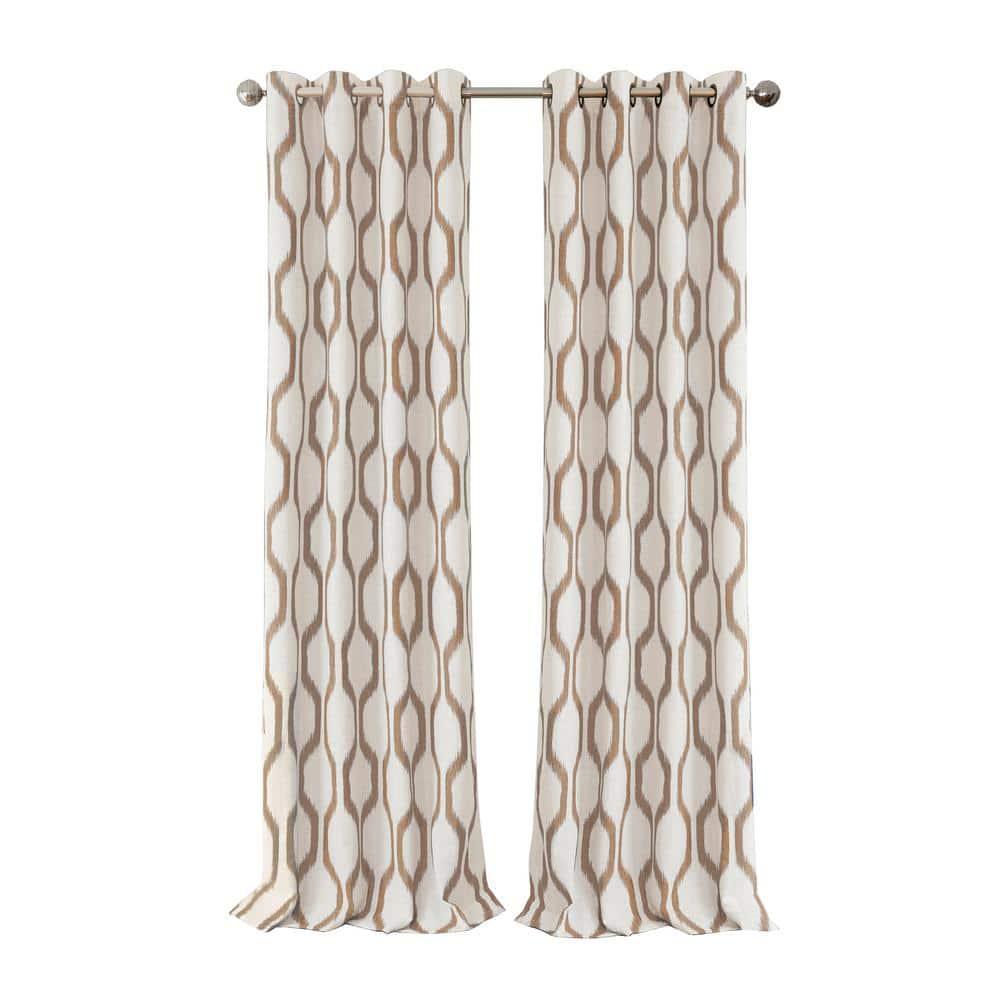 Renzo Ikat Geometric Linen Room Darkening Single Window Curtain Panel - 52" x 95" - Natural - Elrene Home Fashions