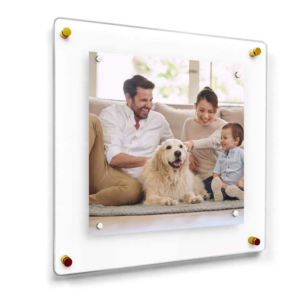 Acrylic Picture Frame for Wall 14x14, Clear Acrylic Single Panel with Magnets for Art upto 12x12 - Gold