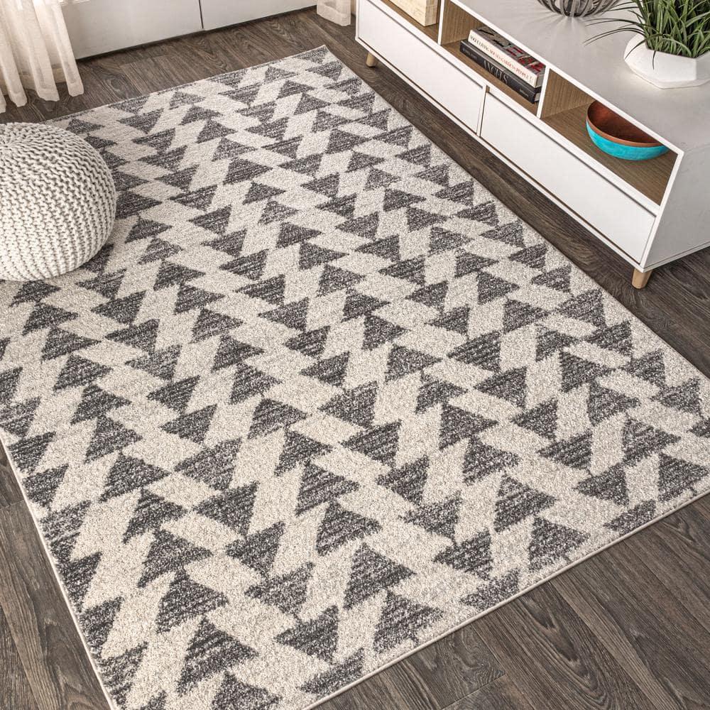 3'x5' Aisha Moroccan Triangle Geometric  Area Rug, Cream/Gray - JONATHAN Y