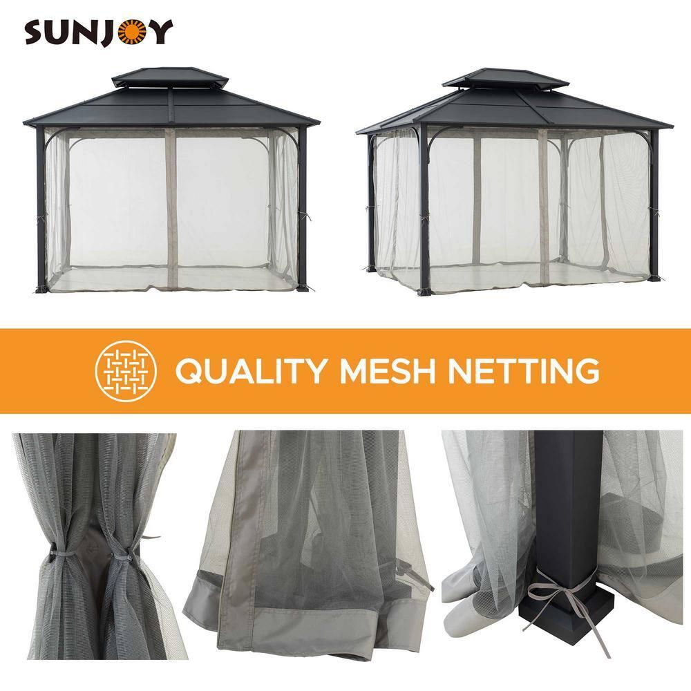 Sunjoy Sunjoy Hardtop Gazebo 10 x 12 ft. Outdoor Gazebo, Heavy Duty Steel Frame Gazebo, Double Roof Metal Gazebo with Ceiling Hook and Removable Netting Sidewalls