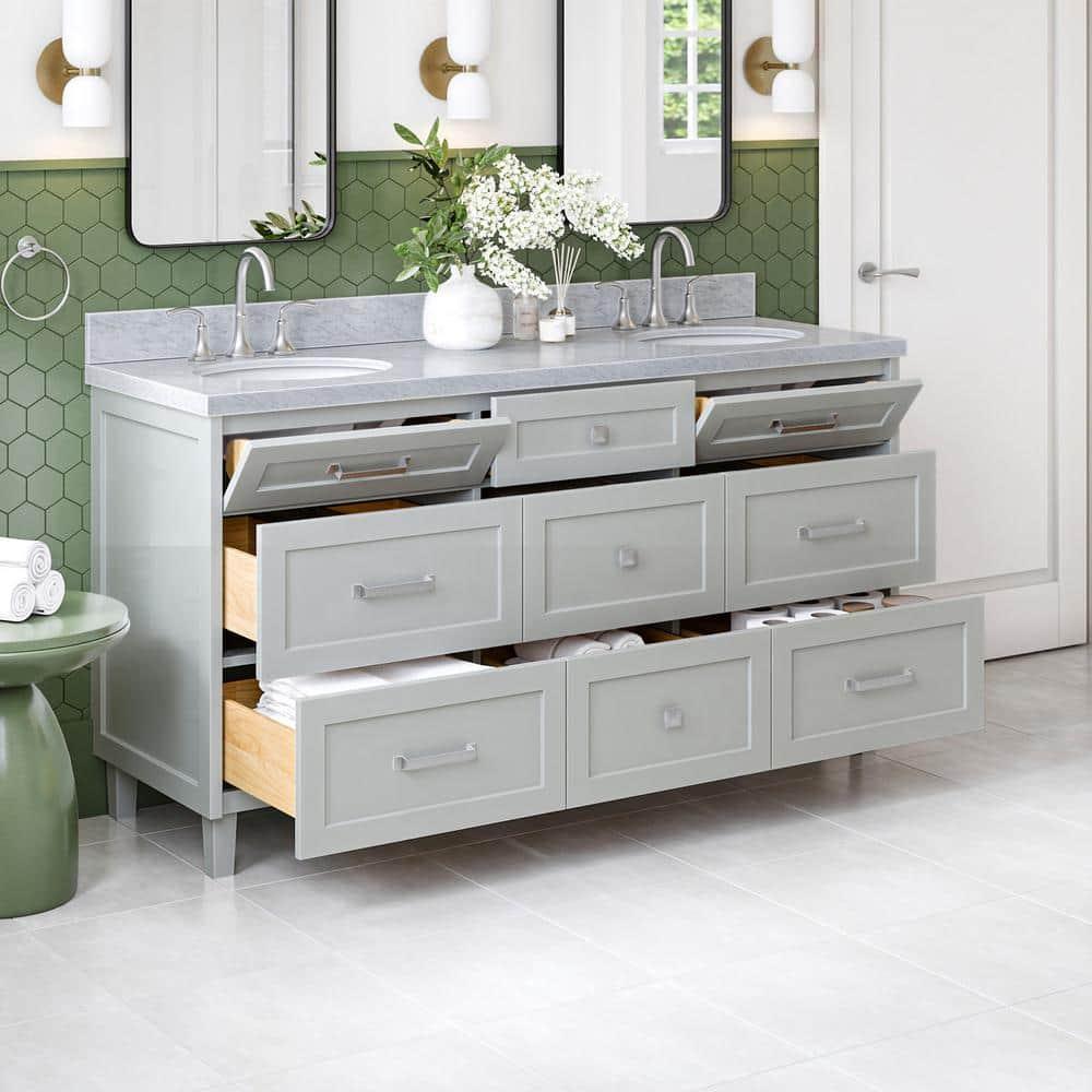 Ariel Bath Ariel Monrow 67 Inch Double Oval Sink Bathroom Vanity With Italian Carrara Marble Countertop