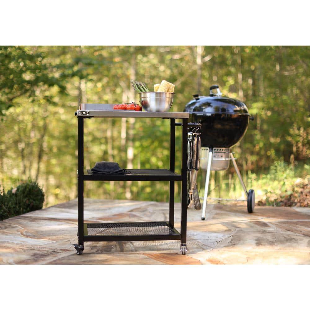 NUUK Stainless Steel Outdoor Kitchen Serving Grill Cart with Storage, BBQ Prep Station Table,  Wheeled