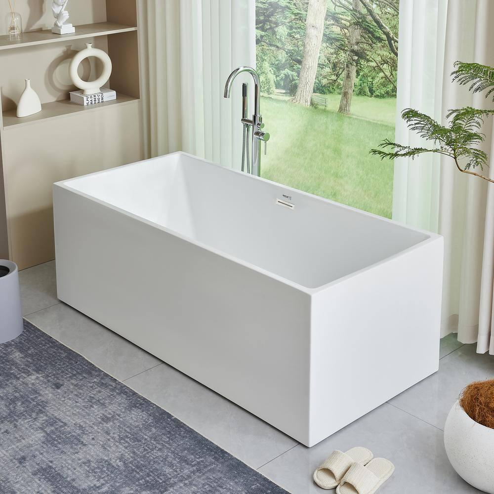 Vanity Art 67" Acrylic Freestanding Soaking Bathtub with Overflow and Pop-up Drain