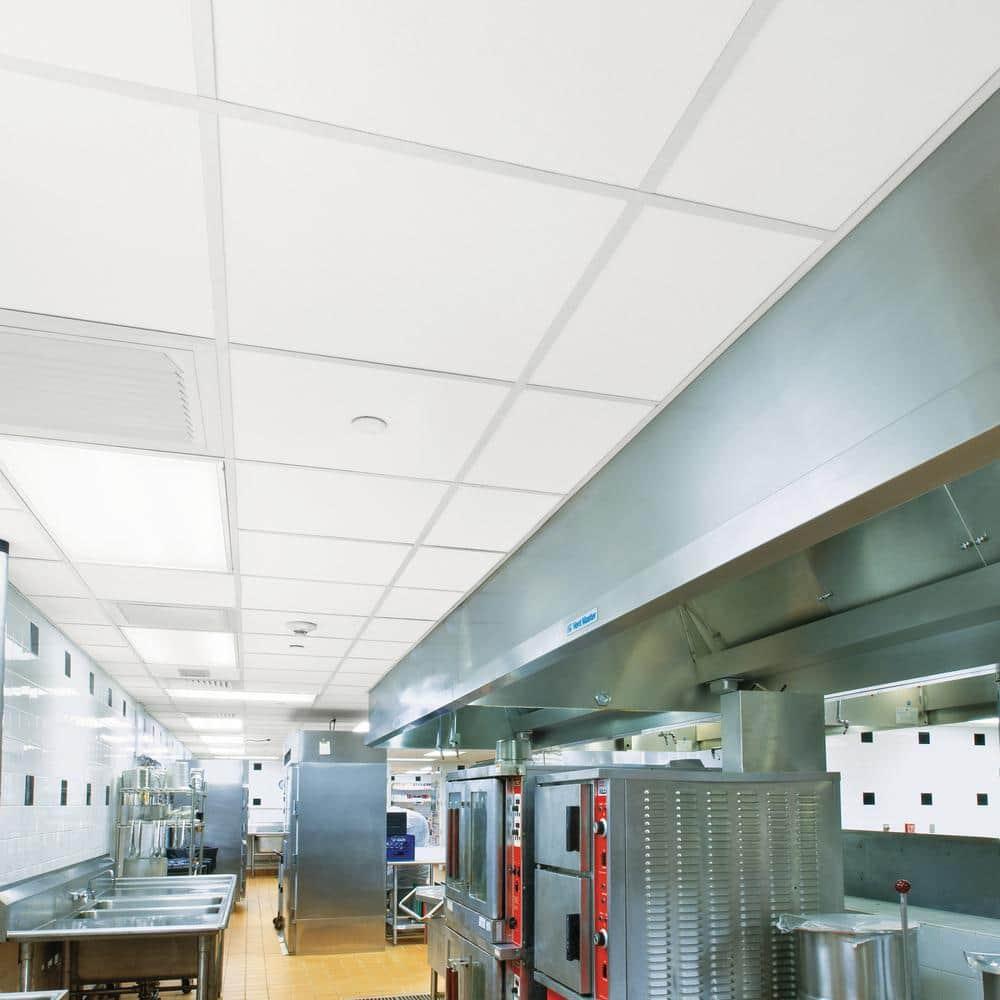 Armstrong 2x2 KITCHEN ZONE Acoustic Ceiling Tiles for Suspended Ceiling Grids, 16-tiles per pack, White