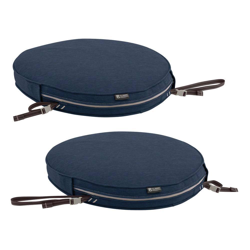 Classic Accessories Montlake Fade Safe Heather Indigo Round Outdoor Seat Cushion