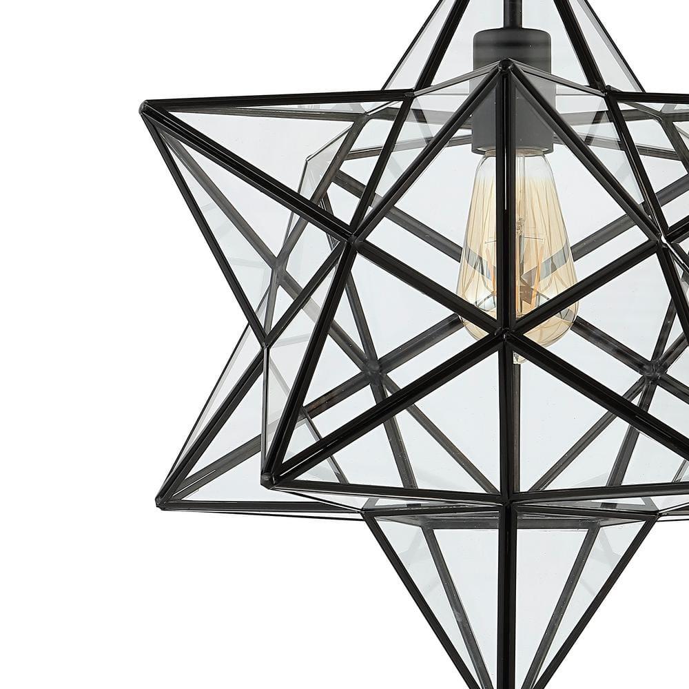 Ava 14.5" 1-Light Farmhouse Bohemian Iron/Glass LED Semi Flush Mount, Black/Clear