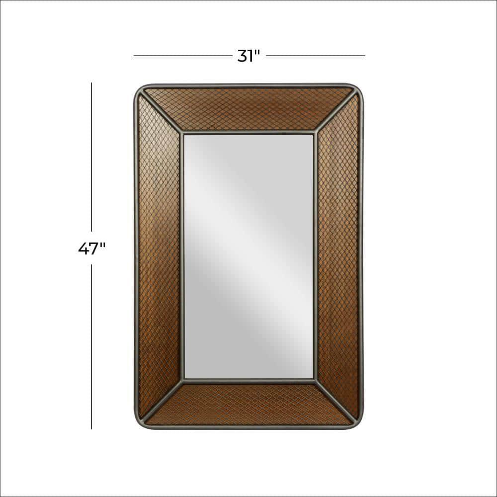 DecMode 31" x 47" Brown Wall Mirror with Netting Frame