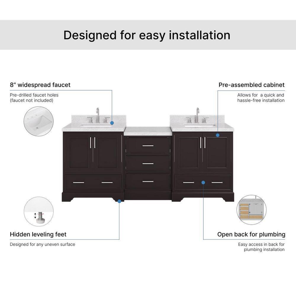 Ariel Stafford 85 in Double Sink Vanity Set in Espresso