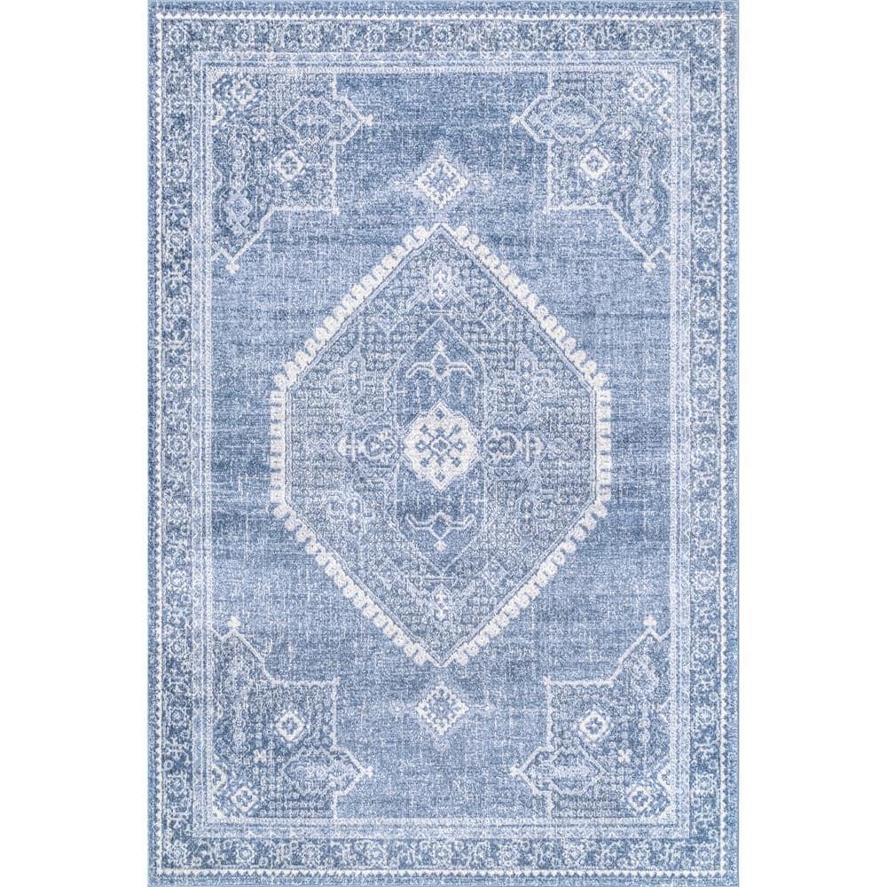 Nuloom Isla Medallion 4x6 Indoor Area Rug for Living Room Bedroom Dining Room Kitchen, Blue/Ivory