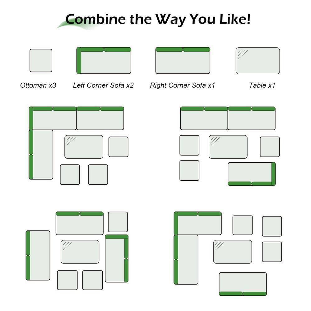 AECOJOY Patio Furniture Set, 7 Pieces Outdoor Patio Furniture with Dining Table&Chair, All Weather Wicker Conversation Set with Ottoman, Grey Rattan&Grey Cushion