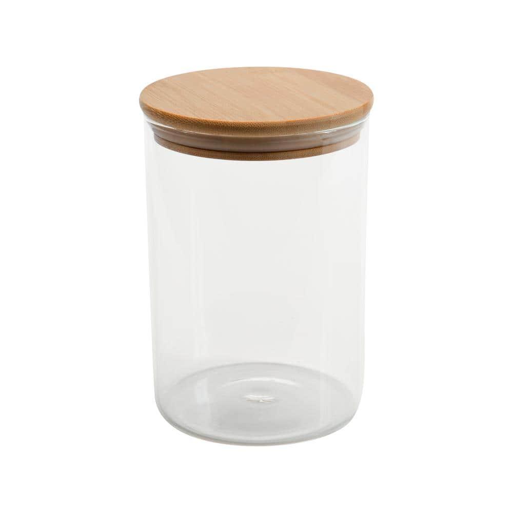 Kitchen Details Round Glass Jar | 1 Liter | Bamboo Airtight Seal Lid | Wide Mouth | Food Storage Canister | Tea or Coffee | Spices | Flour | Sugar | Clear