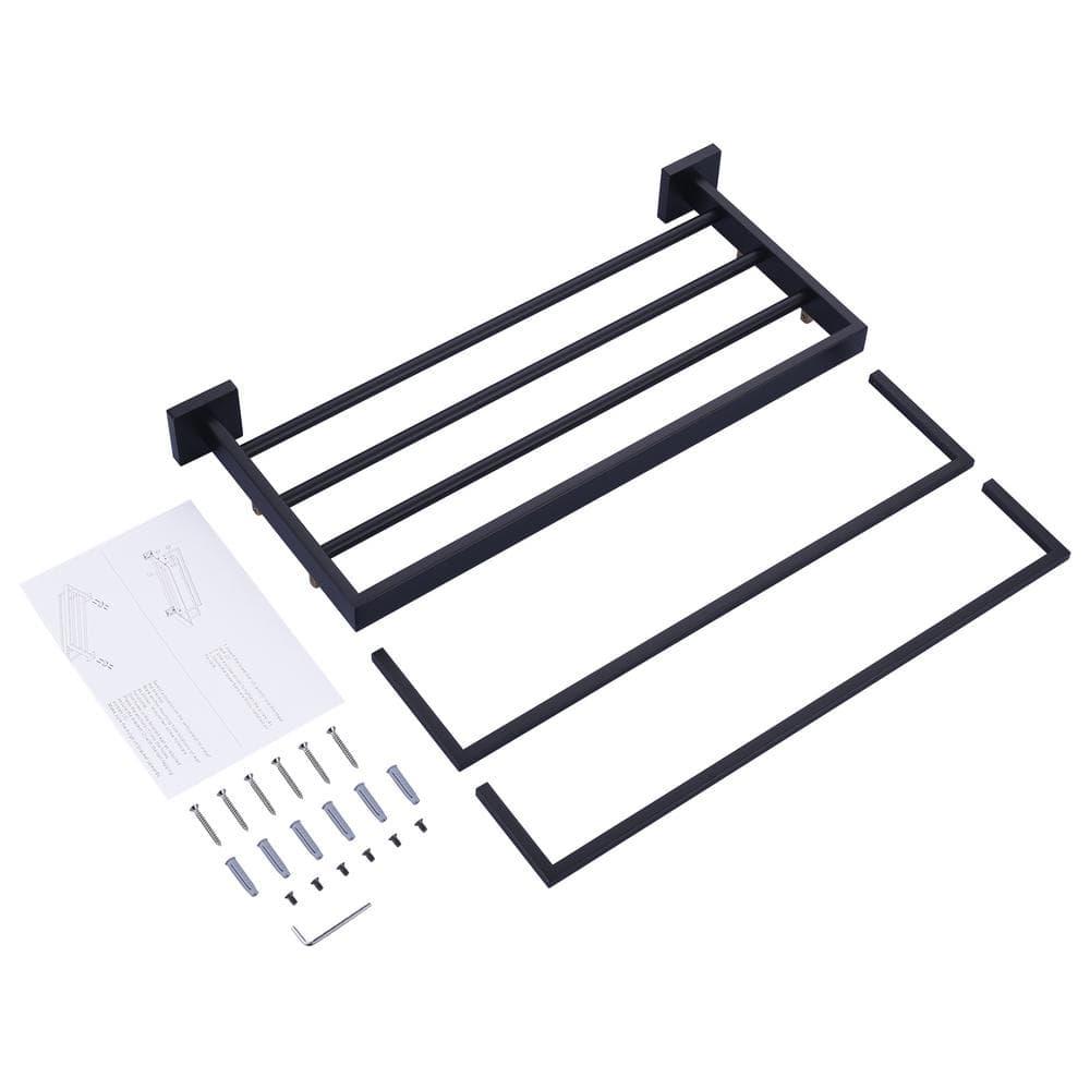 ARCORA AR5150101B-20 2-Tier Wall Mounted Stainless Steel Bathroom Towel Rack With 2 Towel Bars Square Rods