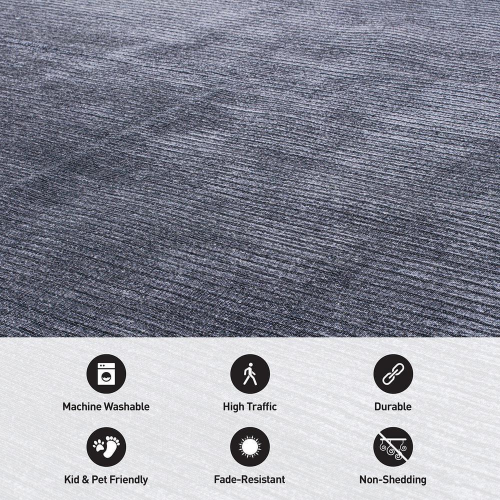 World Rug Gallery Contemporary Distressed Stripe Machine Washable 7'7"x9'6" Dark Gray Area Rug:  Stain-Resistant Flat Pile