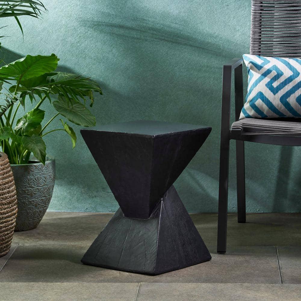 Noble House Tess Modern Light Weight Concrete Outdoor Accent Table in Black