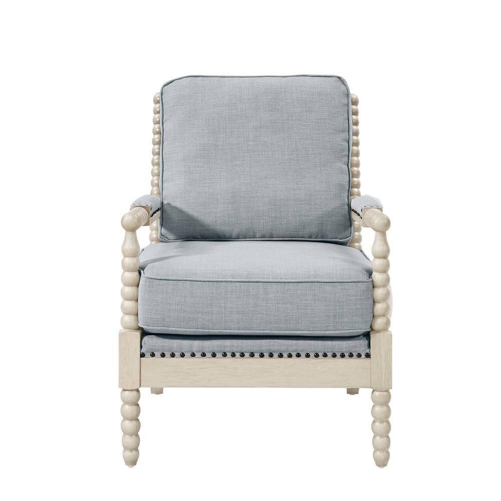 Madison Park Donohue Traditional Fabric/Wood Accent Arm Chair in Blue/Cream
