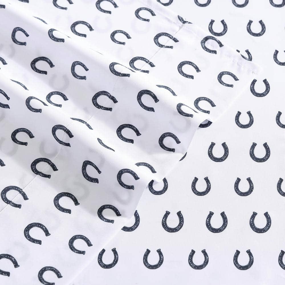 Navy Horseshoe Print Twin Microfiber Sheet Set