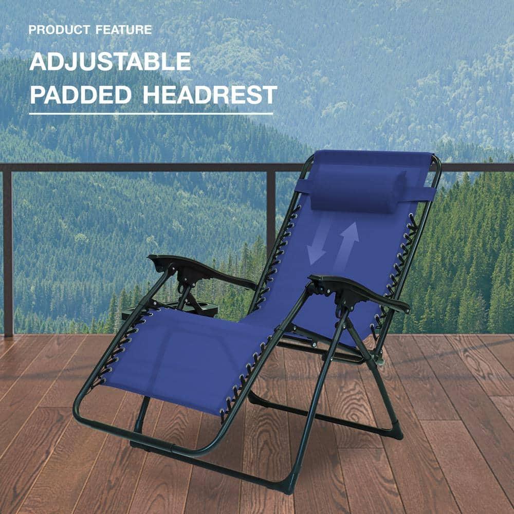 Navy Blue Steel Frame Zero Gravity Outdoor Recliner with Cushions