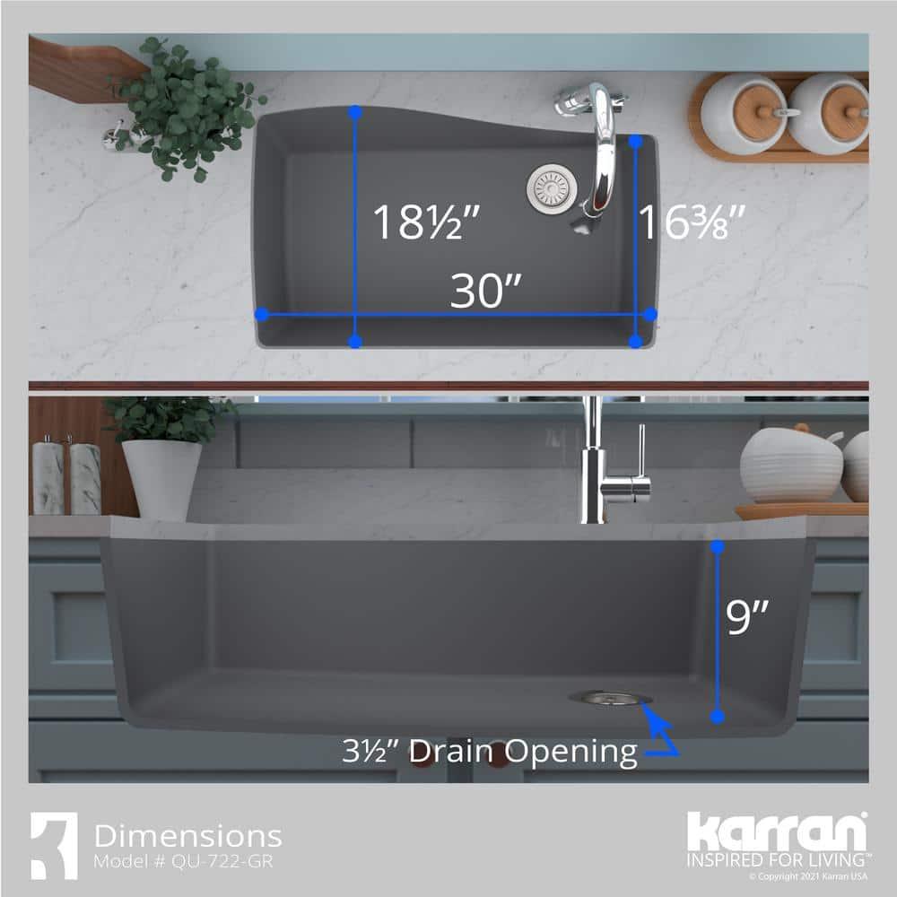 Karran Karran Undermount Quartz Composite 33-1/2'' X 21'' Single Bowl Kitchen Sink QU-722-GR