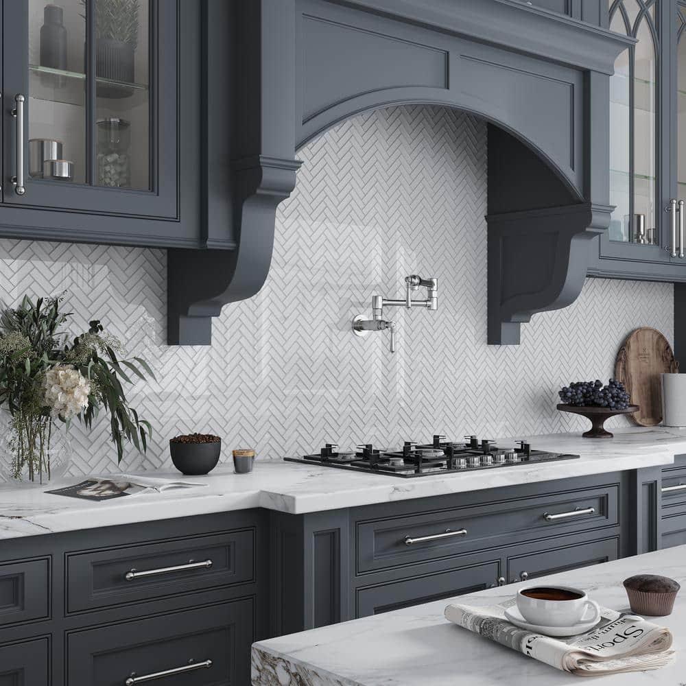 11"X 12.6" Herringbone Polished Glass Mosaic Tile