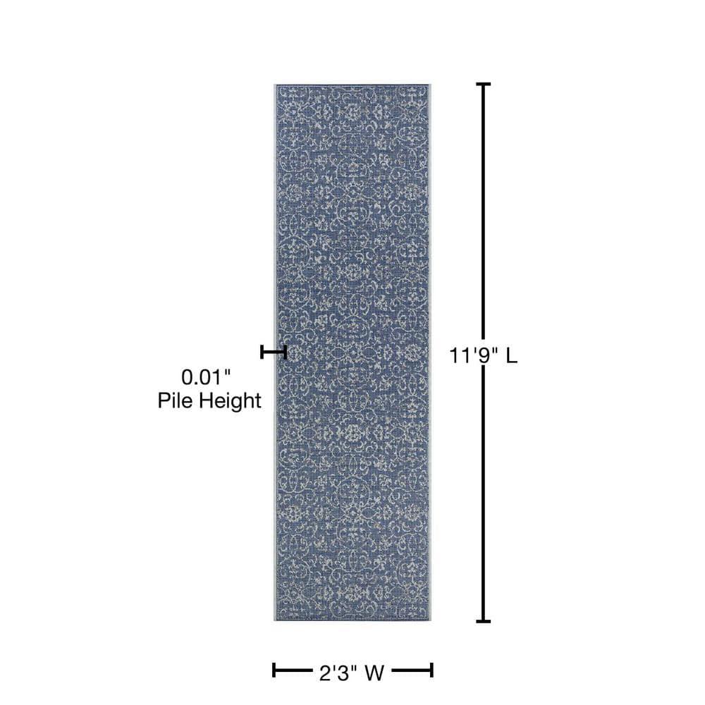 Couristan Monte Carlo Summer Vines Indoor / Outdoor Area Rug, Navy-Ivory, 2'3" x 11'9" Runner