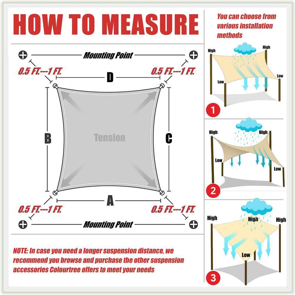 ColourTreeUSA Rectangle Sun Shade Sail with Hardware Kit + Cable Ropes HDPE Mesh Fabric Screen Canopy UV Block 190 GSM 12' x 16' - Brown