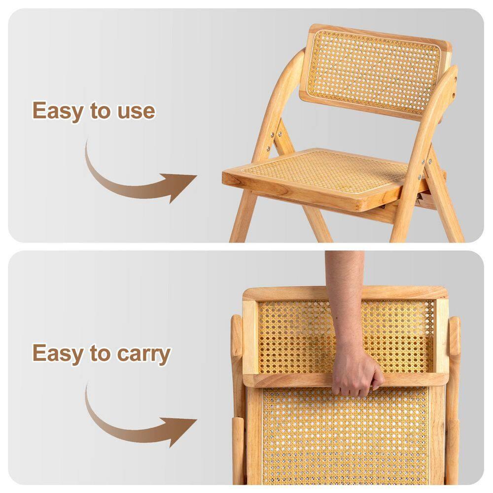 Karl home Wooden Rattan Folding Chairs 2 Pack, Portable Folding Chairs for Indoor, Ideal for Kitchen Dining Room, Office Wedding, Party, Picnic, Natural