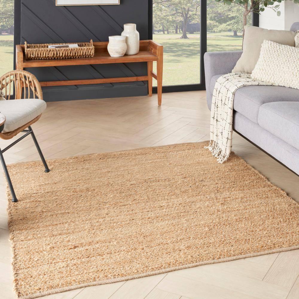 Nourison Farmhouse Natural Jute Flatwoven Rug Natural 5' x Square