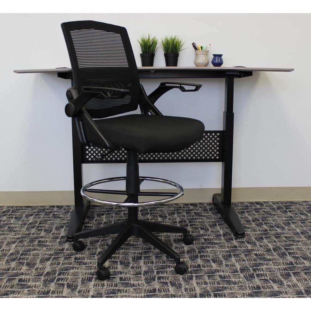 Boss Office Products Drafting Stool with Flip Arms Mesh Black: Adjustable for Tall Desks, Ergonomic Design, Nylon Frame