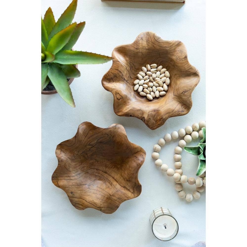Natural Teak Decorative Bowls Set of 2, 11.8-inch