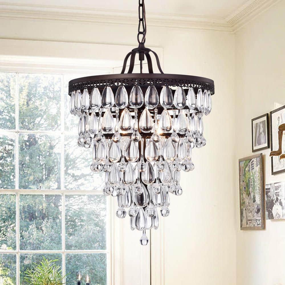 Warehouse of Tiffany Martinee Antique Bronze and Crystal Inverted Pyramid Chandelier