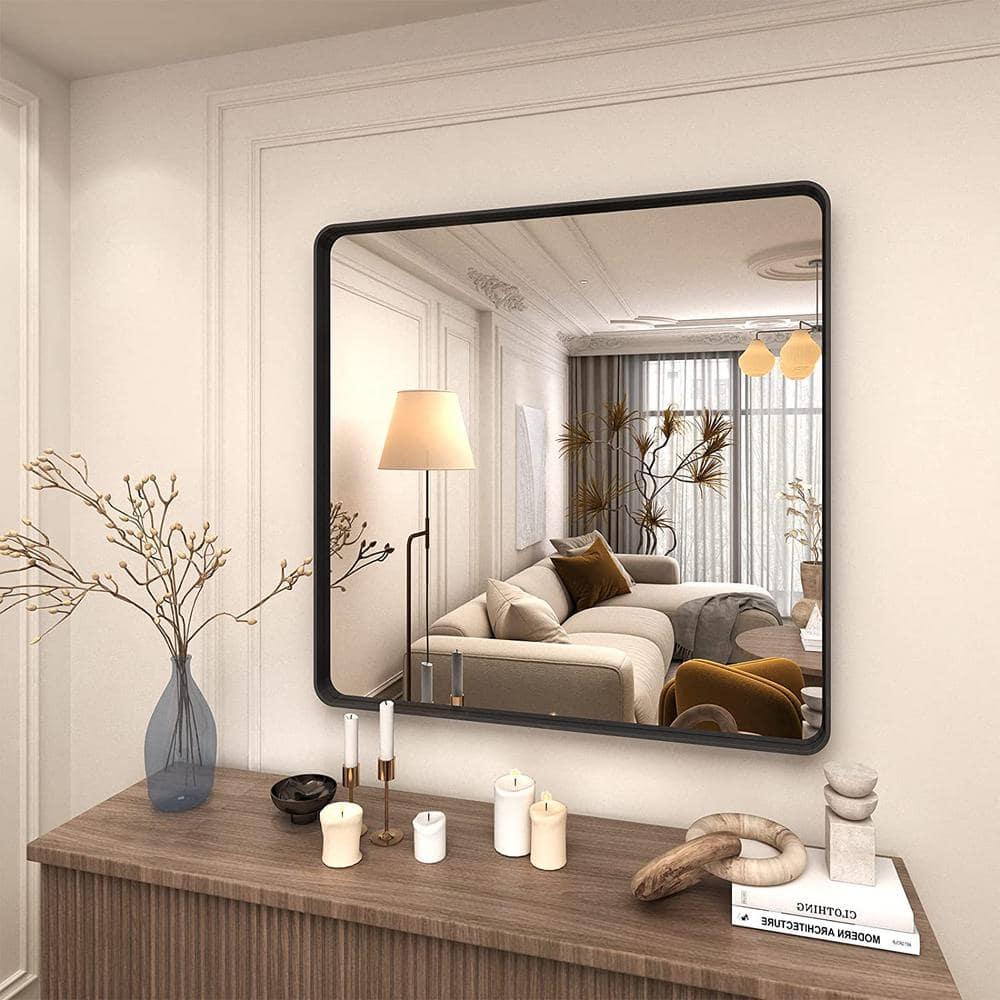 LOAAO 36X36 Inch Black Metal Framed Bathroom Mirror for Wall, Matte Black Bathroom Vanity Mirror Farmhouse, Anti-Rust, Tempered Glass, Hangs Horizontally or Vertically