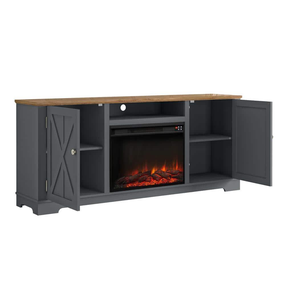 Farmhouse Wooden with Electric Fireplace Gray - Festivo: Entertainment Center, Holds TV Stand for TVs up to 75"