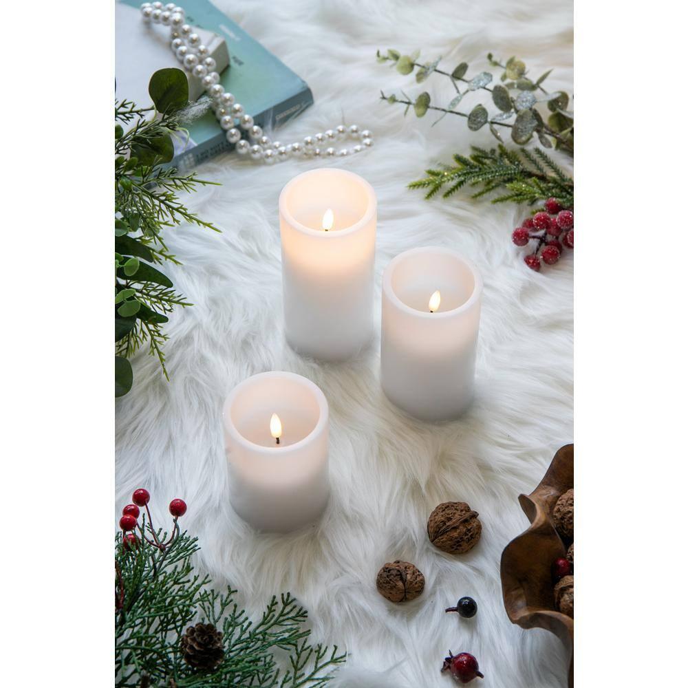 Gzxs Flameless LED Candles Set of 3, Realistic Pillar Candles with Remote and Timer, Battery Operated Candles for Room Fall Decor Wedding Christmas Decorations (White)