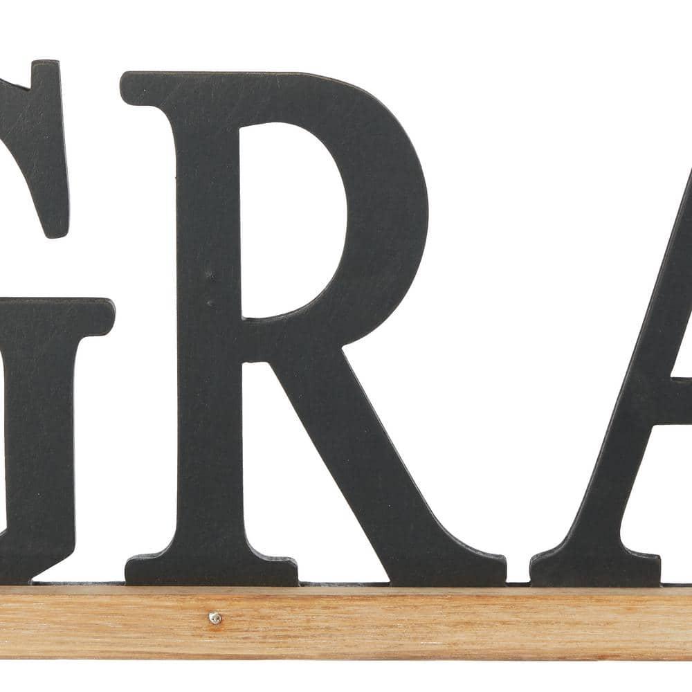 DecMode Black Wood Grateful Sign Wall Decor