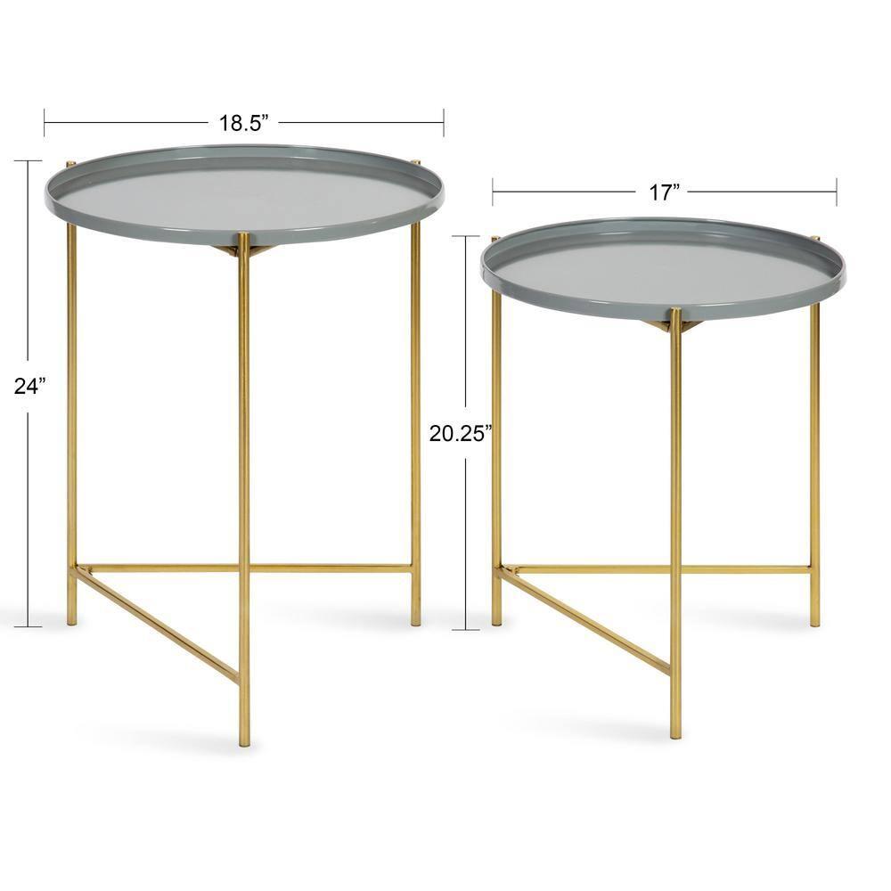 Kate and Laurel Ulani Round Metal Nesting Table, 2 Piece, Gray and Gold