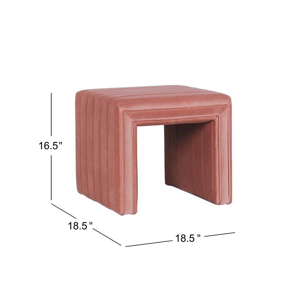 Modern Channel Ottoman Blush Velvet - HomePop: Upholstered, Tufted, Luxury Seating